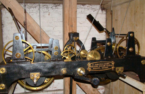 A view of the intricate clock mechanism in Wangford Church Tower